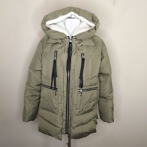 Orolay Duck Down Puffer Coat Green Hooded Zip Up
